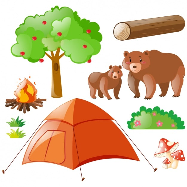 A Bear is Bothering a Camper in a Tent Clipart